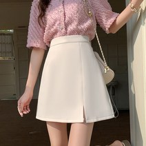 채윤러브 슬림핏 백 지퍼 하이웨이스트 단색 수트 소재 A라인 스커트