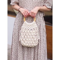 DIY 우드 핸들 네트백 만들기 ver.2 마크라메 가방 키트 손뜨개 손잡이 링 재료 패키지, 우드핸들네트백만들기 DIY키트_기본파우치(중)