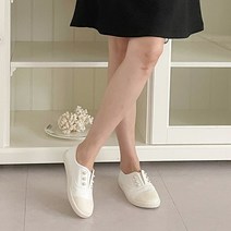 진주 포인트 끈없는 밴딩 둥근코 스니커즈