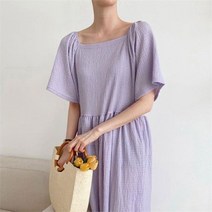 여자 찰랑핏 스퀘어넥 플레인 롱원피스