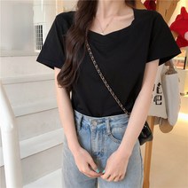 나루니 W04575 스퀘어넥 반팔티 여성티셔츠 여름티셔츠 여름반팔티 세련된 예쁜티셔츠 예쁜반팔티 2컬러 심플한