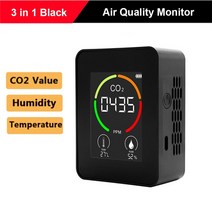 미세먼지측정기 LCD 이산화탄소 검출기 PM2.5 PM10 HCHO TVOC CO CO2 측정기 디지털 온도 습도 측정기 대기 질 모니터, CHINA, 3 in 1 Black