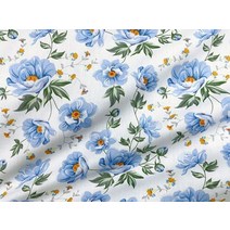 면원단 160x50cm 장미 순수 목화 능직 인쇄 직물 수제 커튼 식탁보 침구 천, 푸른 장미