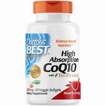 닥터스베스트 고흡수 CoQ10 with BioPerine 채식주의자 글루텐 프리 자연 발효 심장 건강 및 에너지 생산 200mg 60 식물성 소프트젤, 상세참조