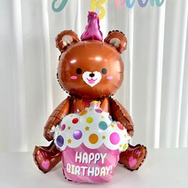 곰돌이풍선 생일케이크 파티풍선용품 벌룬 스탠드형곰풍선, 브라운