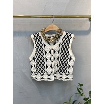 럭키567 / 뜨개 레이스 크롭 마름모 니트베스트