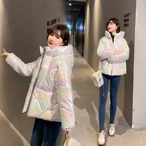 QIANSU 겨울 신상품 루즈핏 패션 유광패딩 패딩