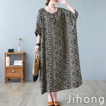 지홍 JIHONG 여름 XXXL 빅사이즈 면마 레이온 롱원피스 휴가 바캉스룩