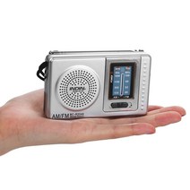 (에서 선박 us) BC-R2048 미니 라디오 FM AM 2 밴드 수신기 휴대용 포켓 내장 스피커 헤드폰 잭 텔레스코픽, 01 Silver