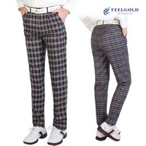 필골드 C570n574 체크패턴 허리 밴드 원턱 골프 팬츠