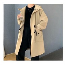 트렌치코트 봄가을 하프 자켓남성 패션 트렌치 코트 블랙 윈드 브레이커 남자 후드 느슨한 롱 야생 봄 가을