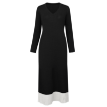 파파브로 르-안나 여성 배색 롱 니트 8부 원피스 YA-WDR-0377-블랙