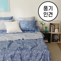 코코미아 풍기인견 플라워 여름 홑이불 SS/Q, 홑이불+베개커버2개, 블루