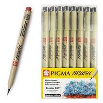 [희망상점] 사쿠라 피그마 브러쉬 펜 8색 세트 일러스트 만화 드로잉 캘리그라피 붓펜