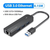 Vention-USB 이더넷 어댑터 USB 3.0 2.0 RJ45 기가비트 네트워크 하드 디스크 허브용 마이크로 충전기 포트, USB 3.0-1000Mbps