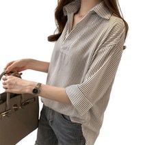 코즈홈 흰남방 스트라이프 여성흰셔츠 7부