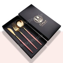 스테인레스 포르투갈 실버 골드 나이프 포크 스푼 젓가락 식기 수저 선물 상자 세트 식기, 핑크 골드 나이프 포크 스푼 + 블랙 박스
