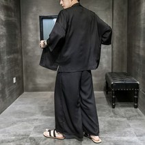 남자 린넨 고급 긴팔 자수 두루마기 개량 퓨전 한복 와이드 검도 바지 투피스 세트
