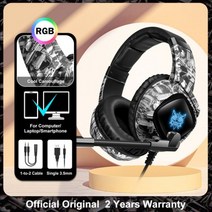 이어폰 헤드셋 ONIKUMA X15 Pro RGB 헤드 빔 게임용 헤드폰 마이크 포함 PS5 스위치 용 3.5mm 내구성 스테레오 서라운드 게이머, 12 Camo-gray