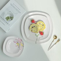 [RA†]감각적인 프린팅 사각쿠프 접시 머그컵 디저트식기 앞접시 브런치 신혼그릇 플레이팅 도자기 레이틸 한식기▨_ea, Ж 플레나 사각쿠프 4.5 2P
