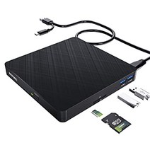 HATOKU 외장 CD DVD 드라이브 USB 3.0 및 Type-C 휴대용 CD DVD 버너(SD/TF 카드 리더 및 2개의 USB 포트 포함) PC 데스크탑/노트북/리눅스/맥/윈도우 11/10/8/7(블랙)용 외장 광학 드라이브 ) -10910, 회색