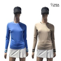 LPGA 골프 웨어 여성 봄 간절기 로고포인트 라운드 니트 티셔츠 L231KT601P