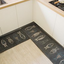 MOHEGIA 주방 바닥 매트 긴 스트립 오일 방지 풋 매트 흡수성 미끄럼 방지 매트 카펫, 60*90cm, 작은 물고기-회색