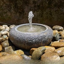 일본식 돌 그릇 안뜰 흐르는 물 돌 그릇 장식품 물 기능 정원 돌 분지 야외 돌 항아리 복고풍 돌 조각 수조 물 그릇, 블루스톤 오리지널 컬러 직경 40cm