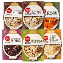 [블루존] 햇반 소프트밀 용기죽280g 5종 6입(쇠고기죽2 + 버섯야채죽 + 닭백숙죽 + 단호박죽 + 통단팥죽), 1세트