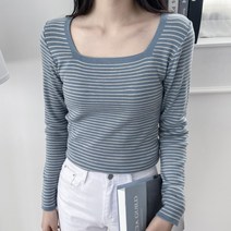 헤이린 여성 사각넥 스트라이프 니트 티 GG
