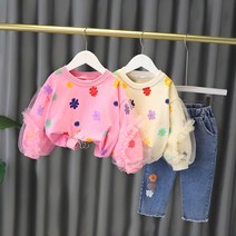베베초롱판매자입니다 여아용 상하복세트 외출복 맨투맨+청바지