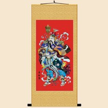 집들이 금전운 전통족자 족자 인테리어 그림 민화 서예족자 두루마리 명화족자 상소문, 두루마리 그림, 진경 황토색 표구, D제품 폭65 높이140cm