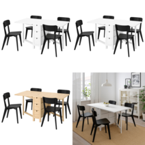이케아 4인용 식탁세트 NORDEN 노르덴/LISABO 리사보 테이블+의자4 화이트/블랙 26/89/152 cm