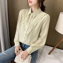루즈핏 빅 카라 쉬폰 블라우스 하늘비즈 C10 W433Z764