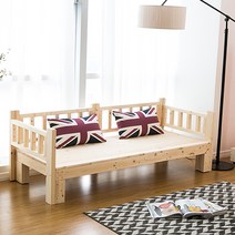 [드라마] 평상형 소나무 원목소파 3인/4인용 180/200cm 다용도(벤치 소파베드 침대), 가로200*폭90 (세로펜스2개), 30cm