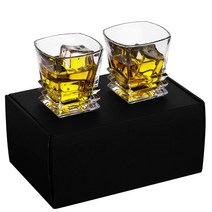 PATALACHI 레이어드 퍼시픽 위스키 유리 300ml 무연 크리스탈 위스키 헤비 듀티베이스 빈티지 록 스타일 마시는 부르봉 몰트 코냑 브랜디 아이리쉬 위스키 빈티지 칵테일 (2 개 세트)