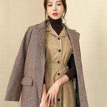 그녀희제 잔체크 누빔 카라 롱 코트