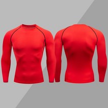 가성비전기자전거 전기전동자전거 남성용 압박 티셔츠 타이트 러닝 조깅 운동 스포츠웨어 긴 소매 러쉬, 11 B-Red, 03 L Fit ( 66-75 Kg )