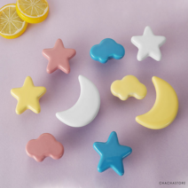 별 달 구름 아이방 세라믹 1구 어린이 가구손잡이 3종, 대형, 핑크, 1개