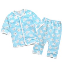 BAEBAE 곰토끼7부내의 블루 자체제작! 국내생산 유아 아동 아기 백일 돌 공용 남아 여아 봄 여름 가을 내복 내의 7부내의 출산 선물