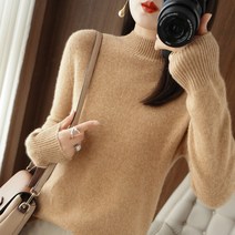 긴팔 이너셔츠 일선 기성복 고퀄 이너티셔츠 여성 반폴라 양 털 니트 겨울 가을 추가 두꺼운스웨터 4982634089