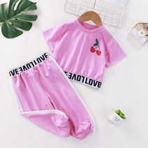 어린이의 여름 짧은 -Sleeved Suit Girls 캐주얼 외국 Qi 슬리브 누출 배꼽 새로운 아기 세련된 짧은 -Sleeved 2- 피스 정장