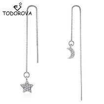 Todorova-크리스탈 드롭 귀걸이 스타와 달 롱 체인 이어와이어 귀고리 패션 여성 액세서리 쥬얼리, 한개옵션0