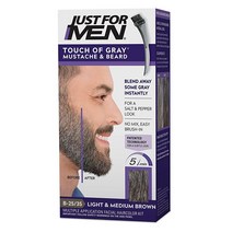 [정품] Just For Men 터치 오브 그레이 콧수염 및 수염 흰머리를 위한 수염 염, 1 Count (Pack of 3), Light-Medium Brown