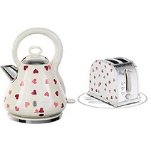 Russell Hobbs Emma Bridgewater 핑크 하트 주전자 전기 포트 토스터기 세트, 주전자 2구 토스터, 핑크하트