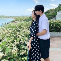 허니문 신혼여행 비치웨어 도트 커플 시밀러룩 OP17314F