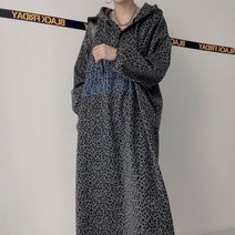 캐주얼 루즈핏 레오파드 호피 후드 원피스 등하원룩 라운지룩