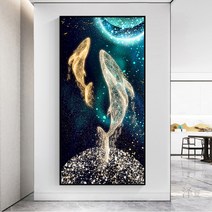 diy 황금 고래 보석십자수 대형 큐빅 비즈 행운과 복을 가져다주는 벽장식 그림 도안, 45x90cm