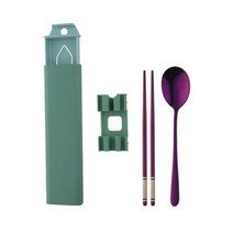 피크닉 식기 세트 스테인리스 스푼 젓가락 상자 휴대용 여행 캠핑 플랫웨어 휴대폰 홀더 3개, Purple 2