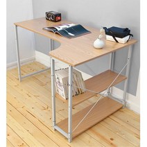 간편조립식 ㄱ자형 철제 원룸 컴퓨터책상 오픈형 공부방책상 공부 고등학생 선반형, 심플 L형 책상 화이트